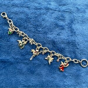 Vintage Enameled Cat Angels Dangle Charms Silver Bracelet  With Crystals